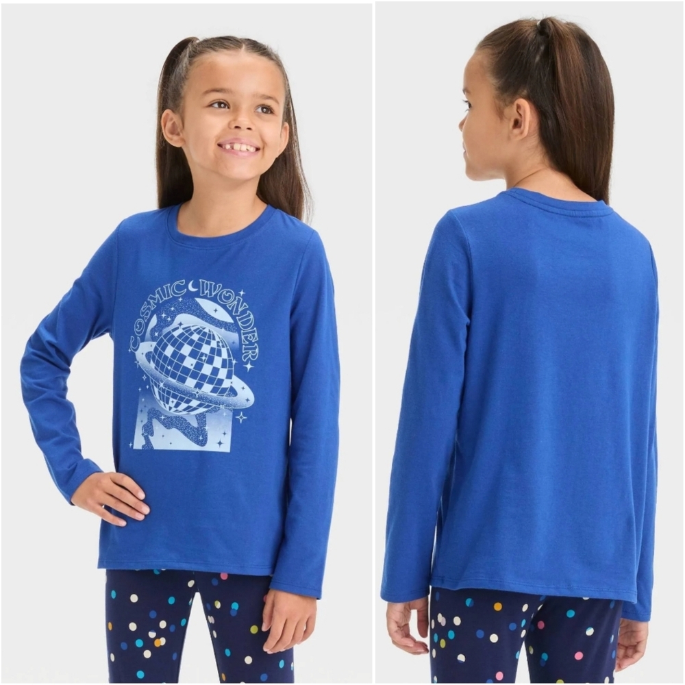 NWT Cat & Jack Girls Long Sleeve Cosmic Wonder Blue Graphic T-Shirt M (8)